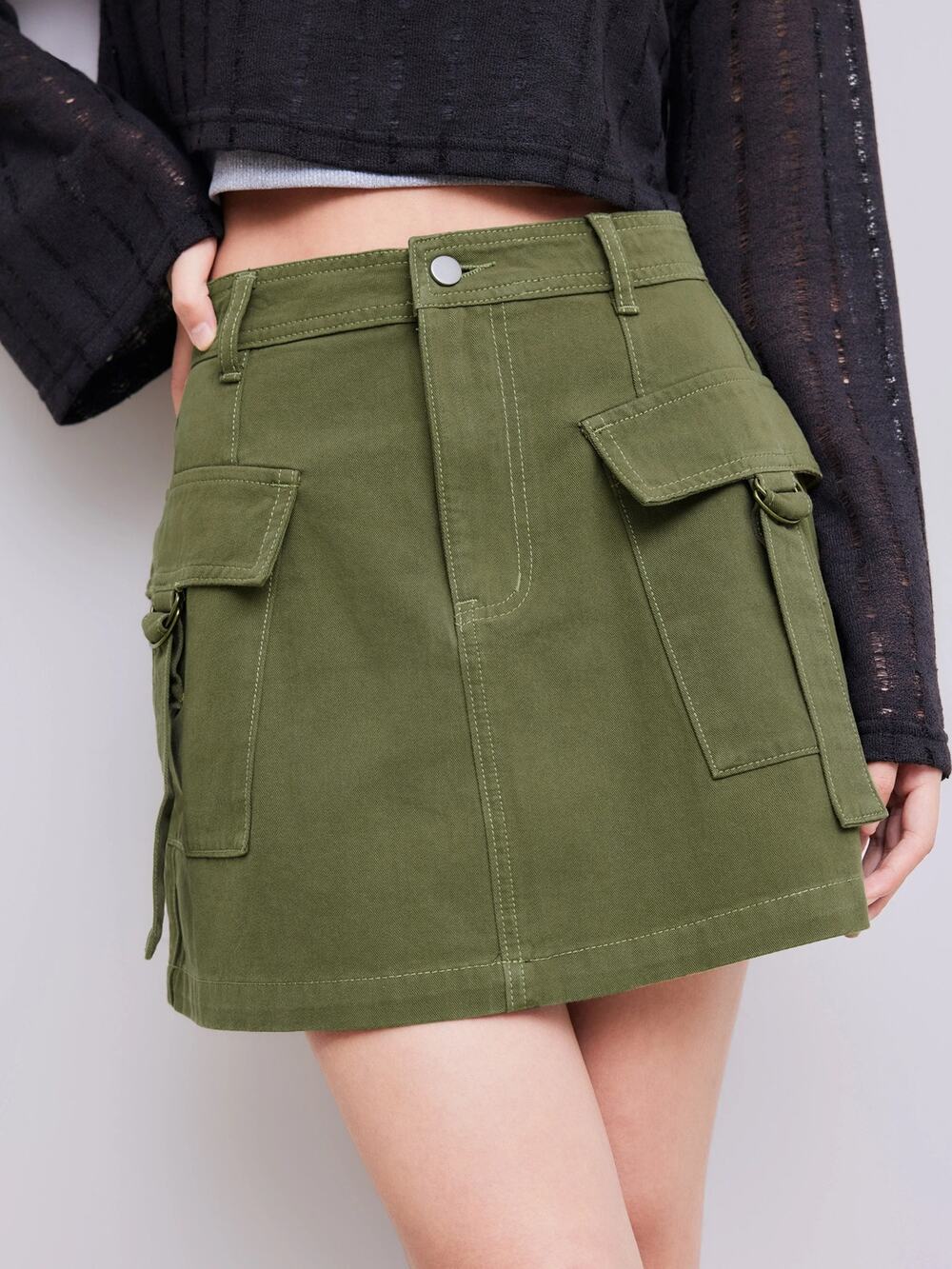 Cider Olive Green Cargo Mini Skirt XS Utility Y2K Indie Hipster